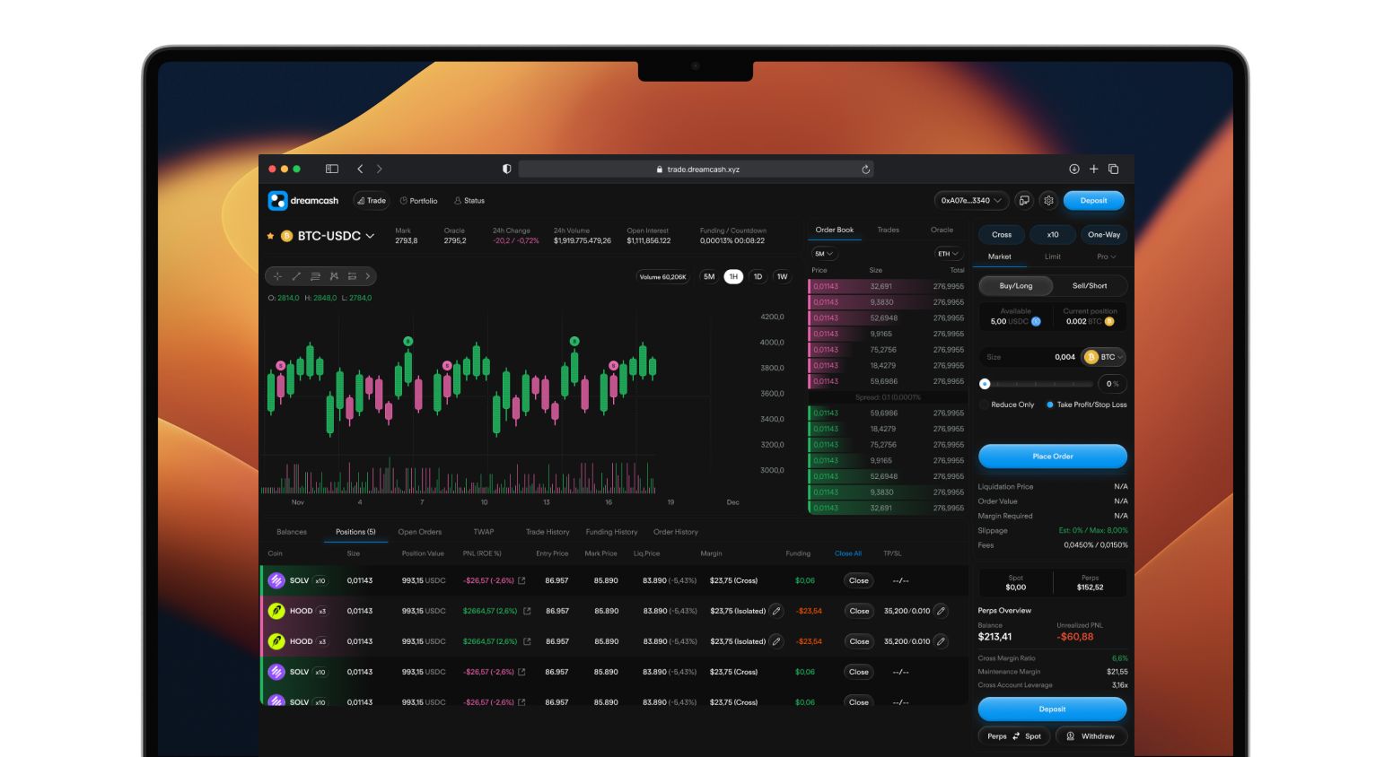 Dreamcash trading on macOS desktop